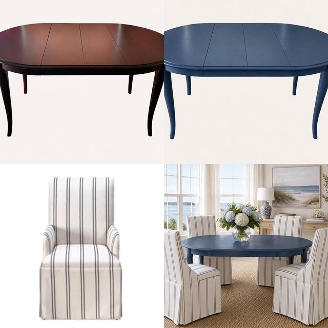 Restore &amp; Renew: How to Transform a Cherry Wood Dining Table into a Timeless Coastal Dining Room