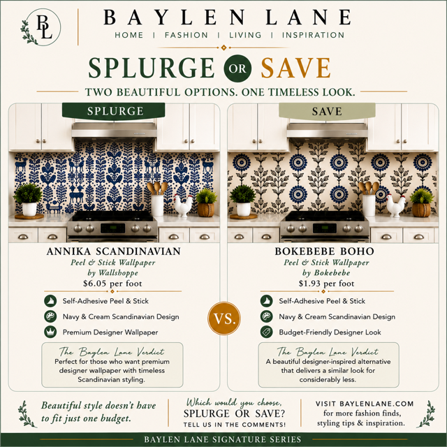 Designer Kitchen Backsplash Ideas: Splurge or Save on Scandinavian-Inspired Peel &amp; Stick Wallpaper