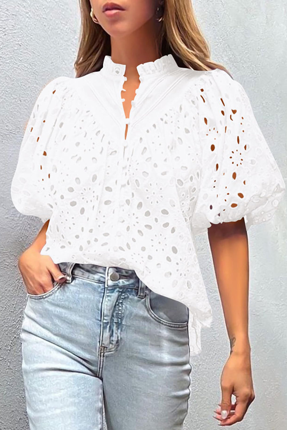 White Eyelet Puff Sleeve Blouse
