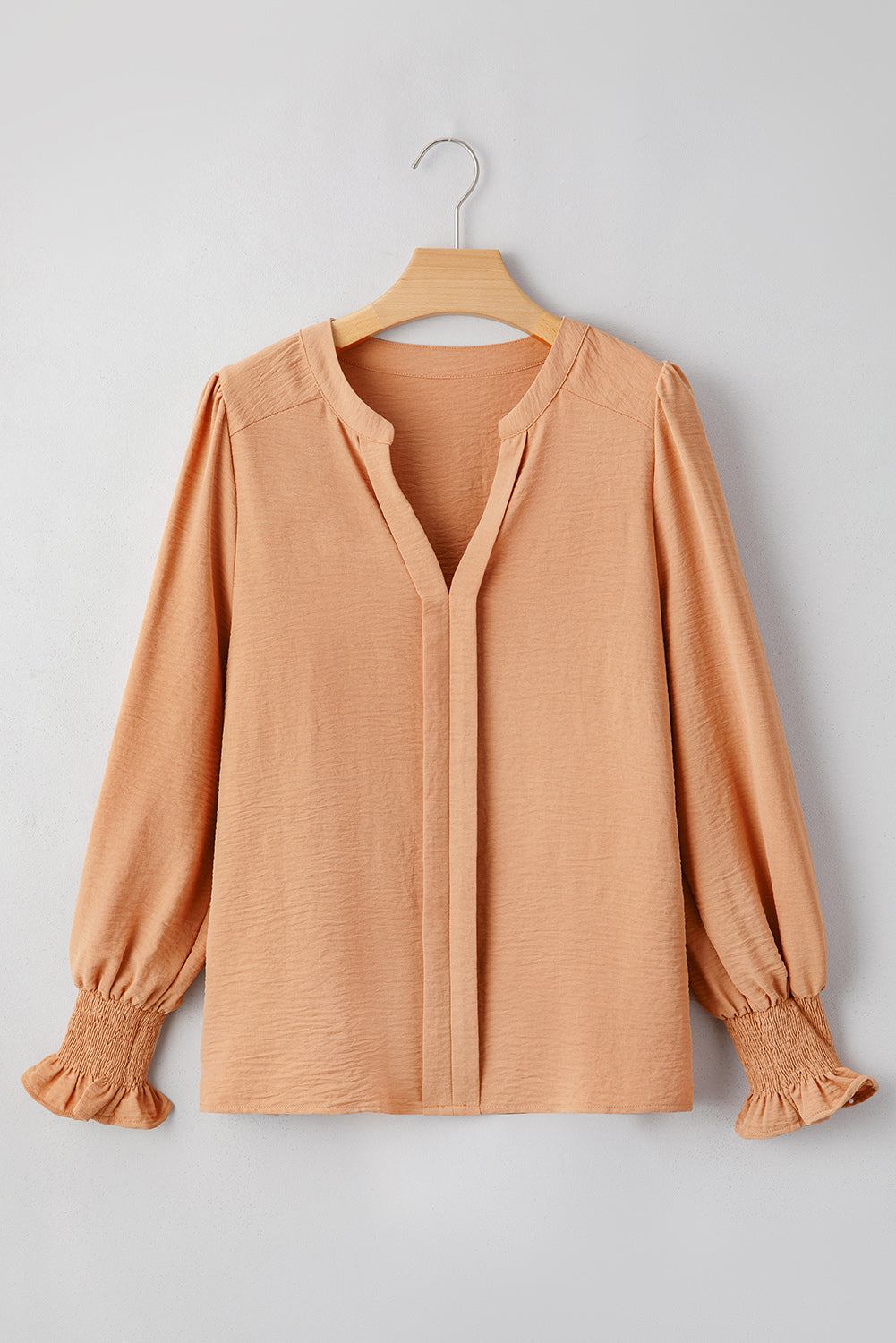 Straw-Yellow Shirred Cuff Blouse