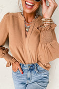 Straw-Yellow Shirred Cuff Blouse