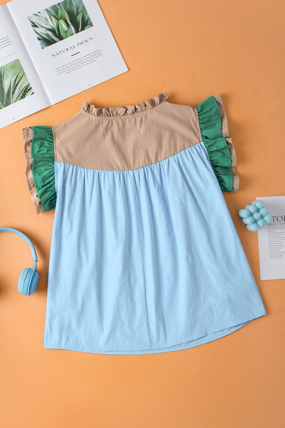 Colorblock Ruffled Sleeve Blouse
